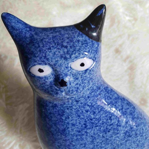 VINTAGE Enesco Ceramic blue &white spongeware Cat - Picture 2 of 9